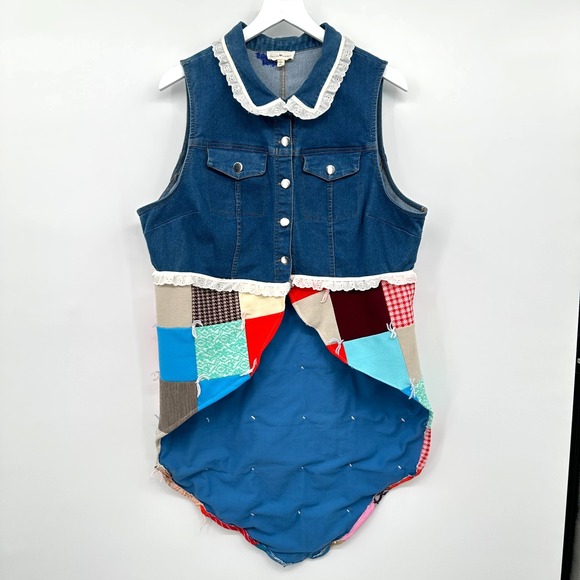 Vintage Quilted Patchwork Vest Top Shirt Size 3X Double Knit Upcycled Boho Artsy - Picture 2 of 11